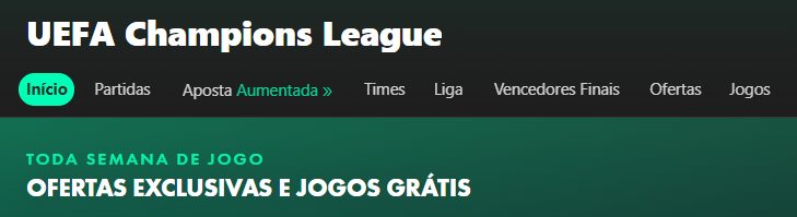 Seção de apostas na Liga dos Campeões no site da Bet365