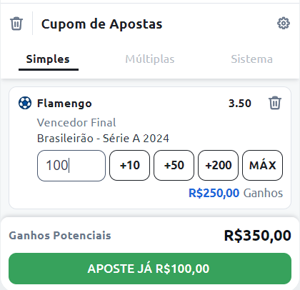 Exemplo de aposta no favorito Flamengo para campeão no site de apostas da Betano