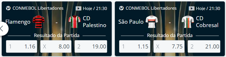 As partidas da Libertadores são destaque na página inicial do site de apostas da Sportingbet